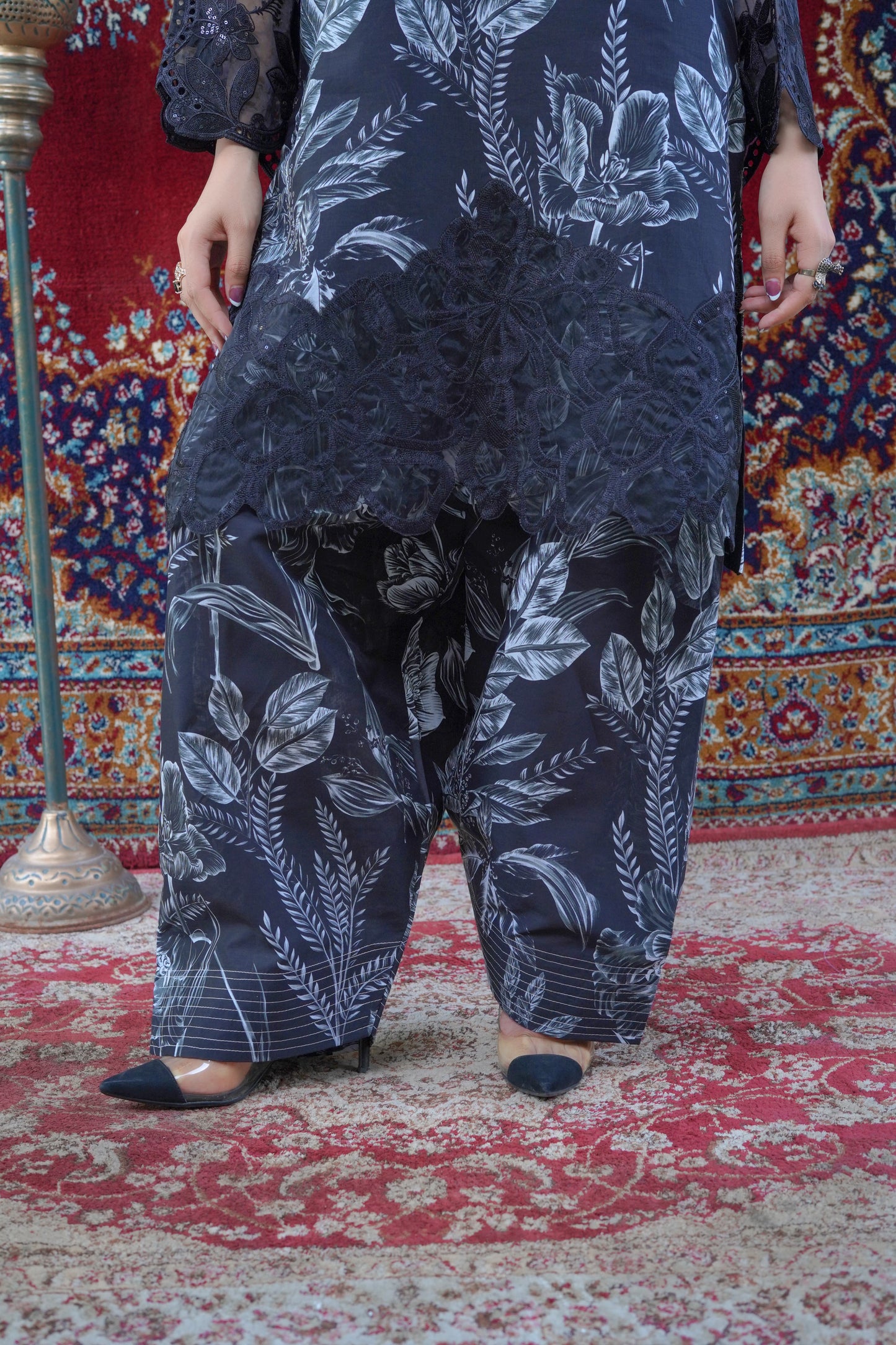 3 piece Printed Lawn Suit with Farshi Shalwar