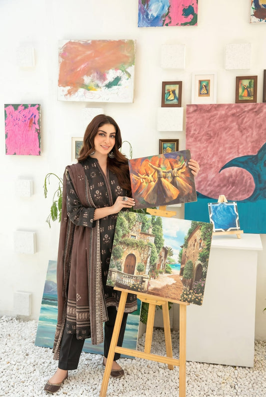 Anaya | Black 3pc Printed Lawn Suit with Lawn Dupatta - sitarastyle.com