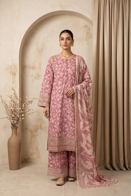 Tea Pink Embroidered 3 - Piece Printed Lawn Suit - sitarastyle.com