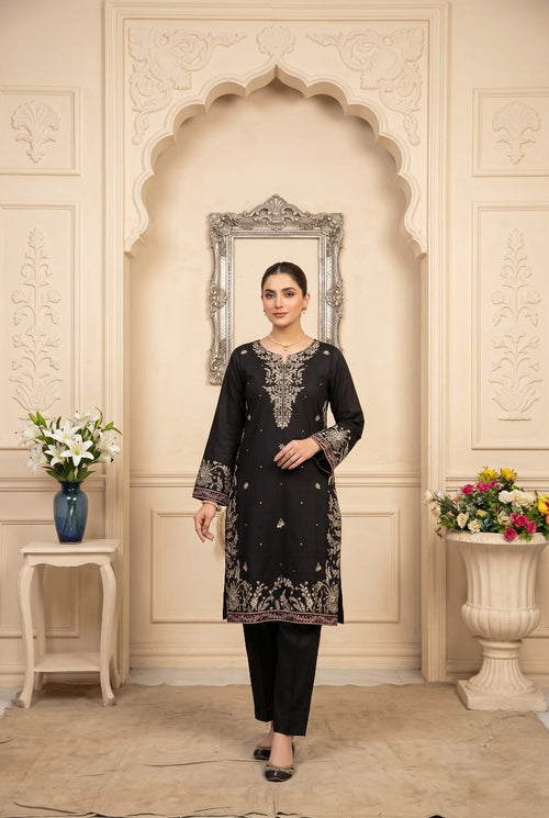Maham black 2pc embroidered lawn suit with thread work - Sitara Style