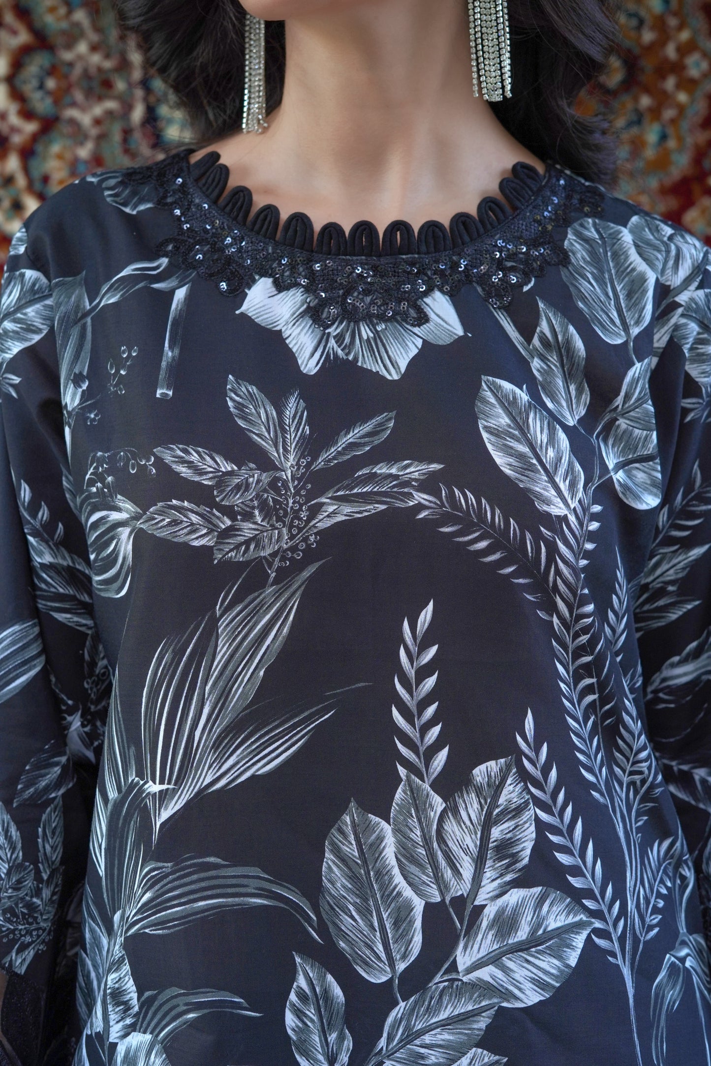 3 piece Printed Lawn Suit with Farshi Shalwar