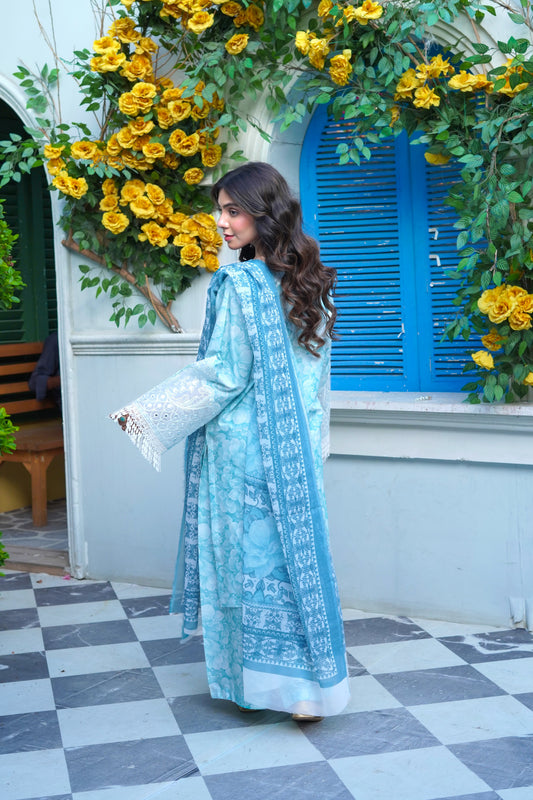 3 pc Printed Lawn Suit with Flapper