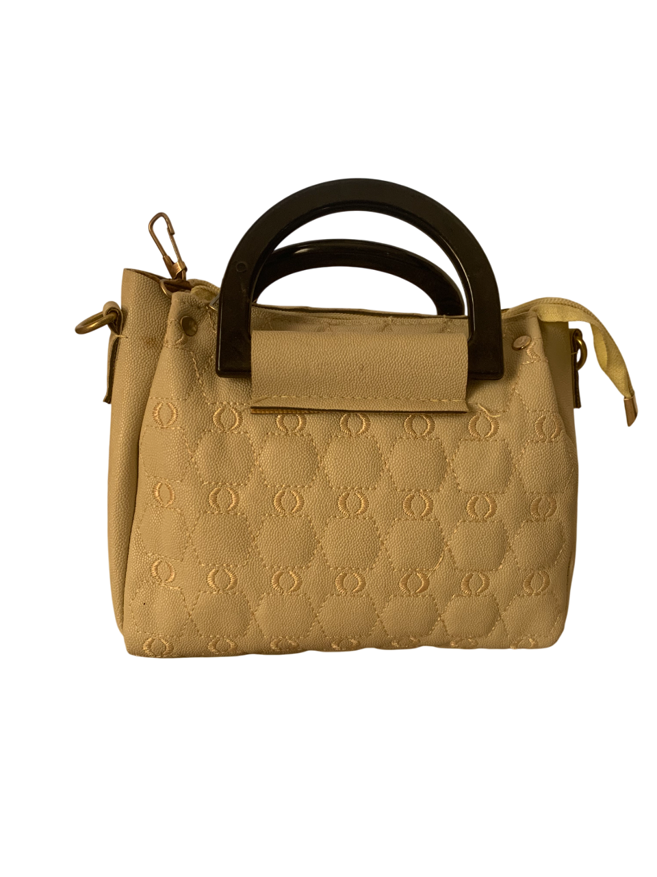 Chic Beige Handbag with Black Handle - Elegant & Trendy