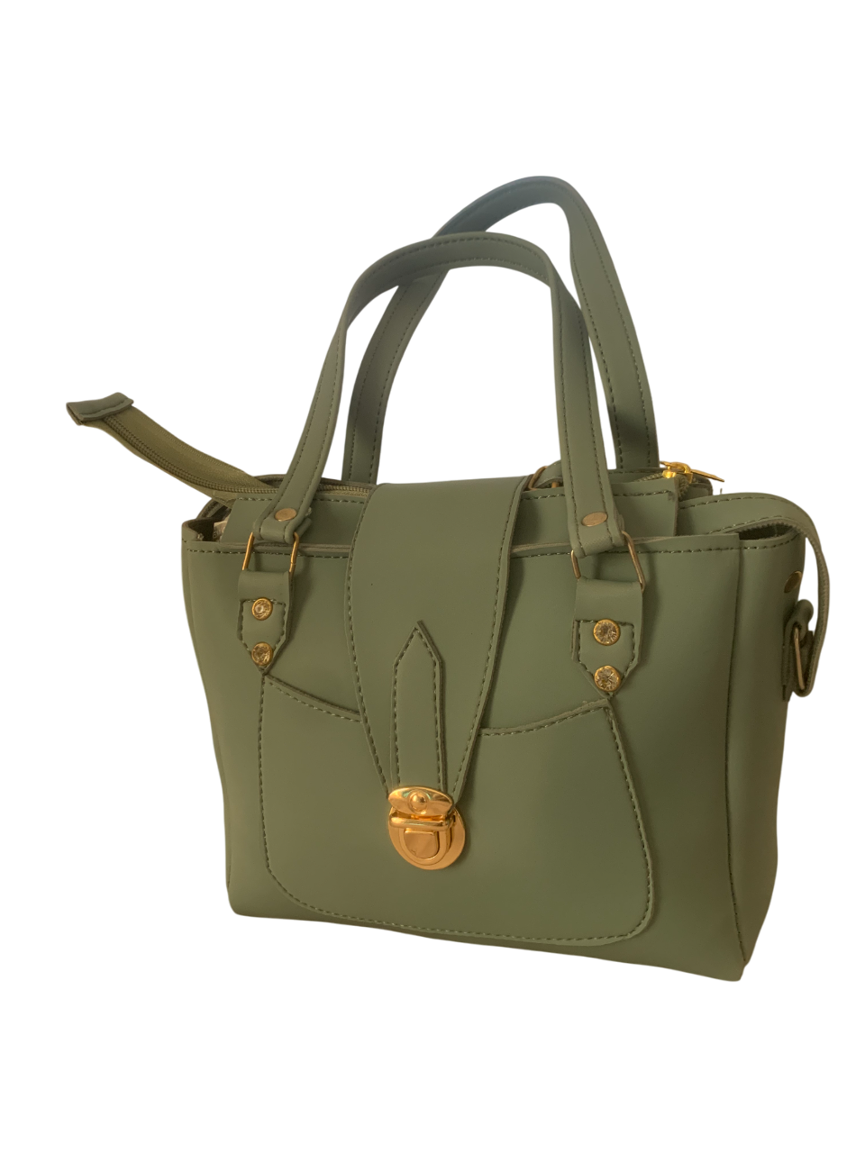 Elegant Green Handbag with Gold Lock - Stylish & Functional