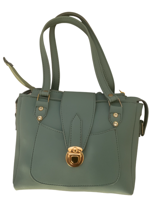 Elegant Green Handbag with Gold Lock - Stylish & Functional