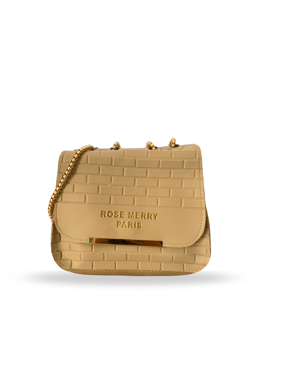 Elegant Beige Embossed Shoulder Bag with Gold Chain