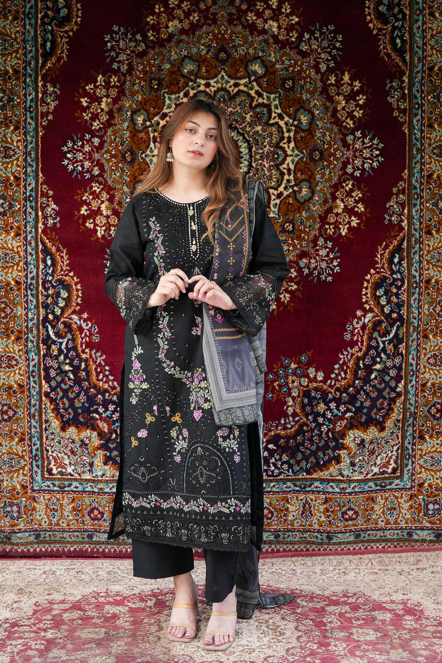 3 Piece Embroidered Lawn Suit with Printed Silk Chiffon Dupatta