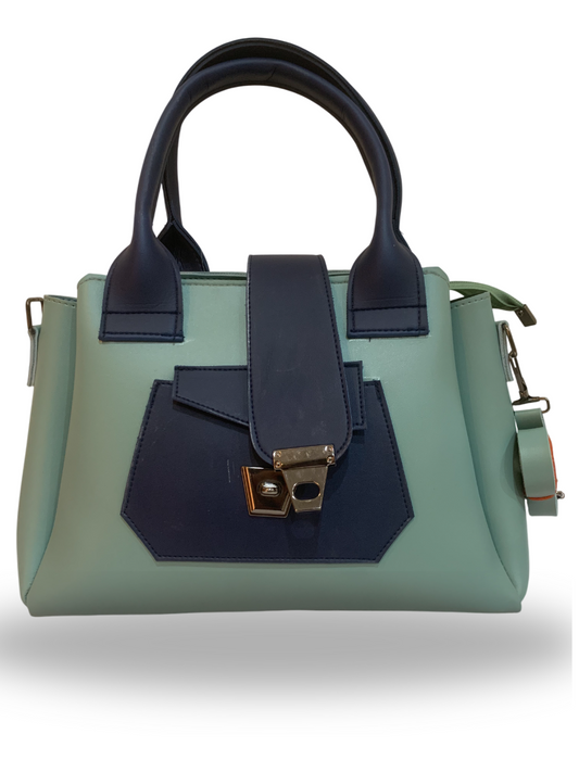 Elegant Mint Green & Navy Blue - Two-Tone Handbag