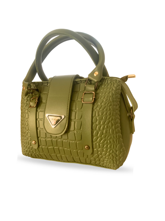 Luxe Olive Green Croc-Embossed Handbag