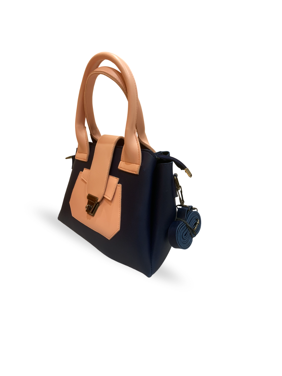 Navy Blue & Peach - Stylish Two-Tone Handbag