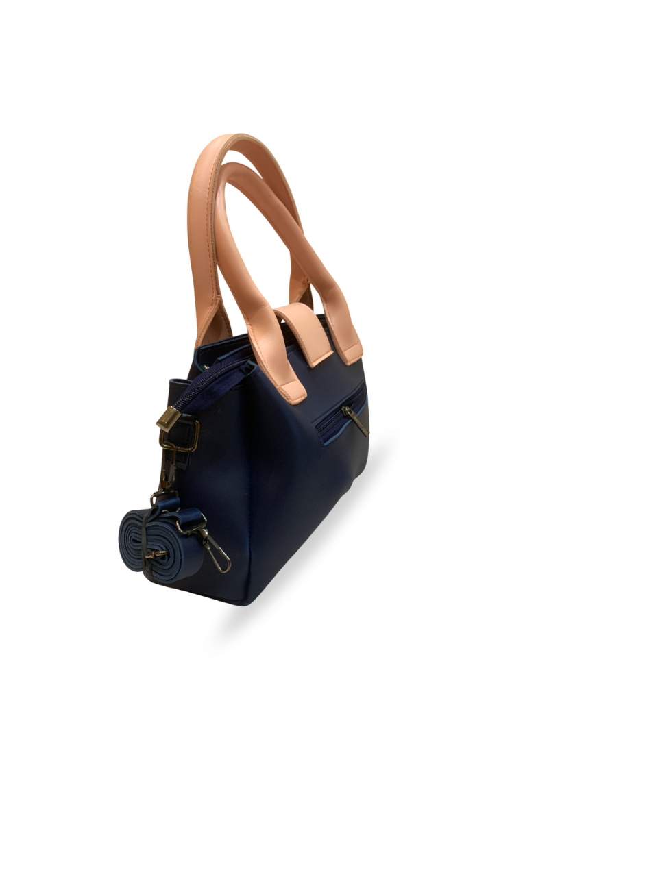 Navy Blue & Peach - Stylish Two-Tone Handbag