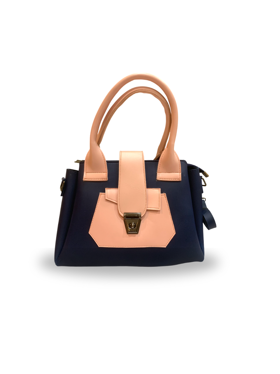 Navy Blue & Peach - Stylish Two-Tone Handbag