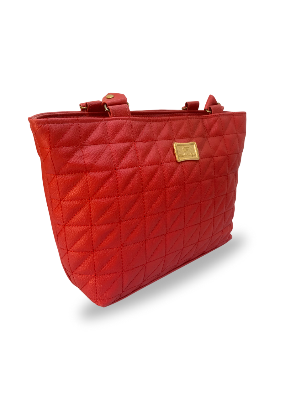 Red Quilted Tote Bag with Elegant Gold Detail