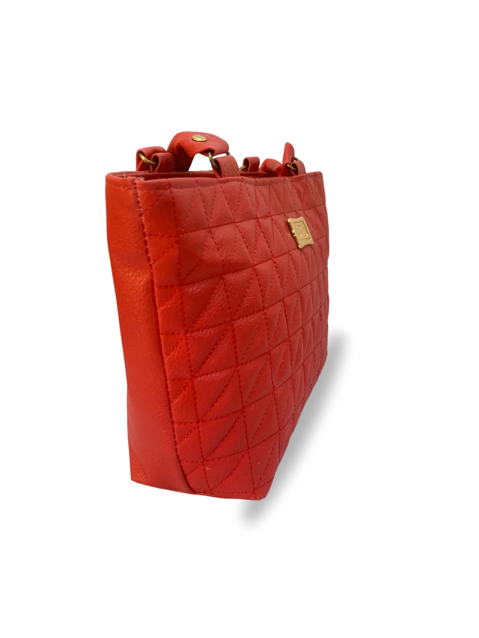 Red Quilted Tote Bag with Elegant Gold Detail