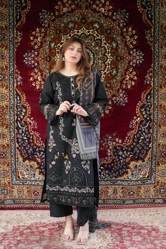3 Piece Embroidered Lawn Suit with Printed Silk Chiffon Dupatta