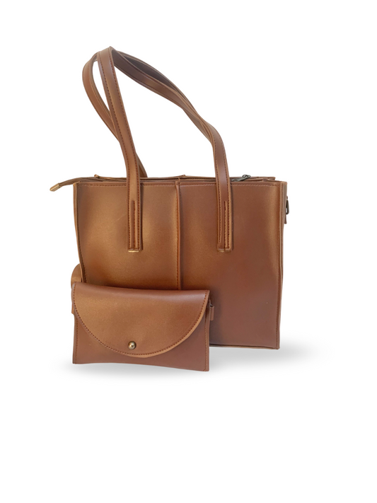 Elegant Brown Tote with Matching Clutch