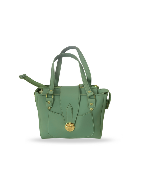 Chic Sage Green Handbag with Gold-Tone Lock & Dual Handles