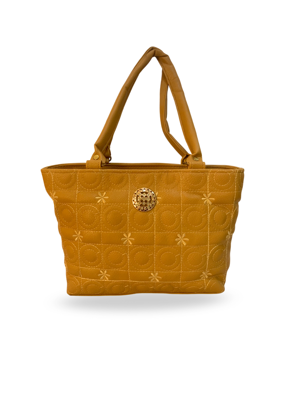 Quilted Mustard Tote Bag with Gold Accent