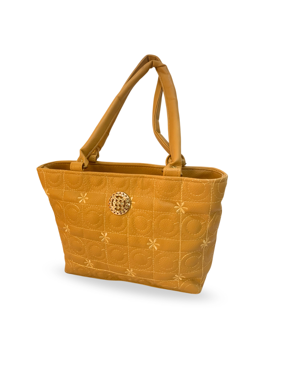 Quilted Mustard Tote Bag with Gold Accent