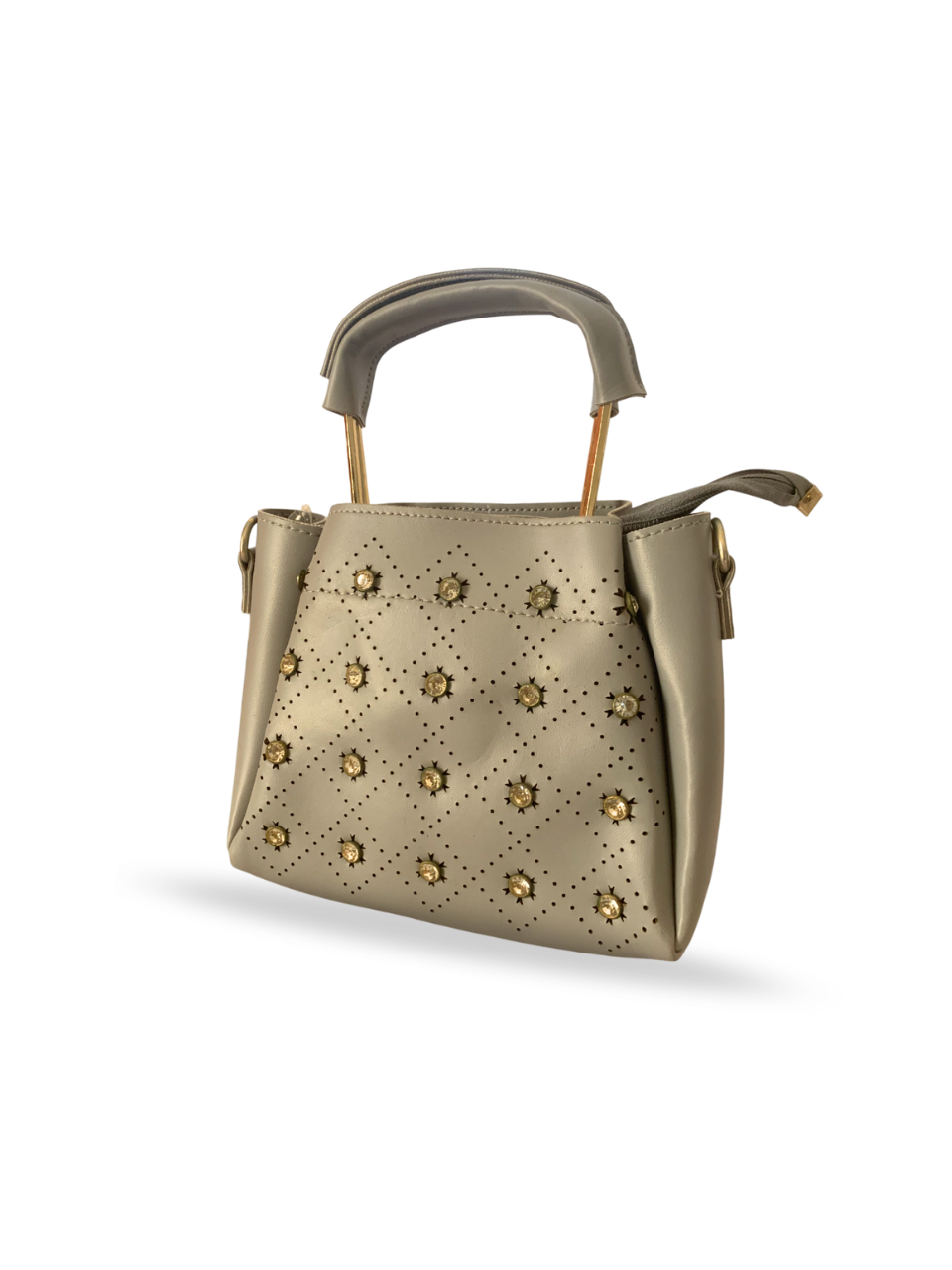 Elegant Beige Handbag with Gold Accents