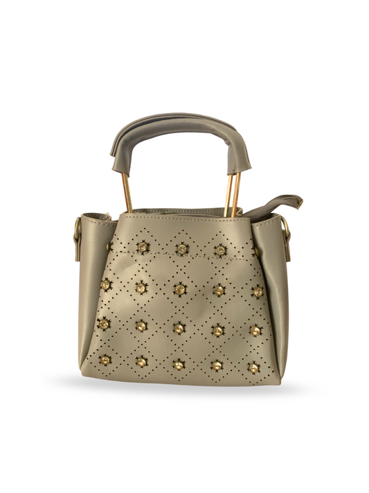 Elegant Beige Handbag with Gold Accents