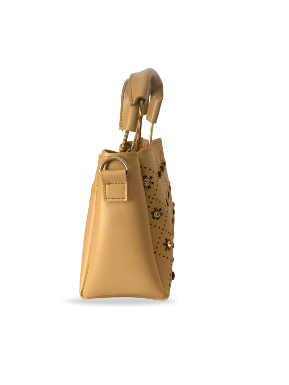 Chic Beige Studded Handbag with Dual Handles