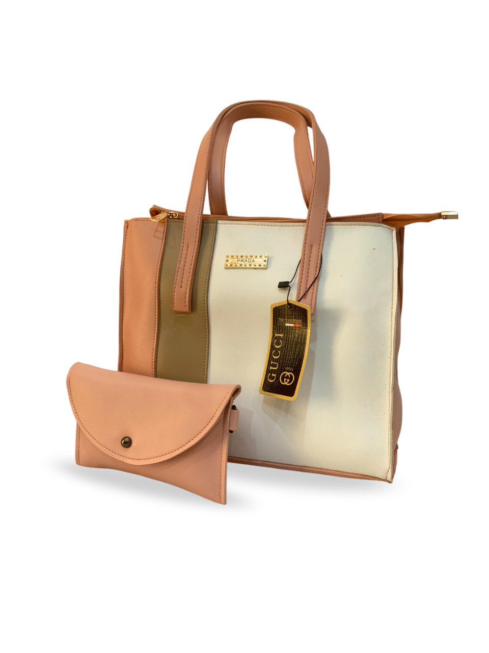 Stylish Two-Tone Tote with Matching Clutch