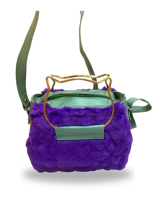 Purple Faux Fur Handbag with Pastel Chain Detail