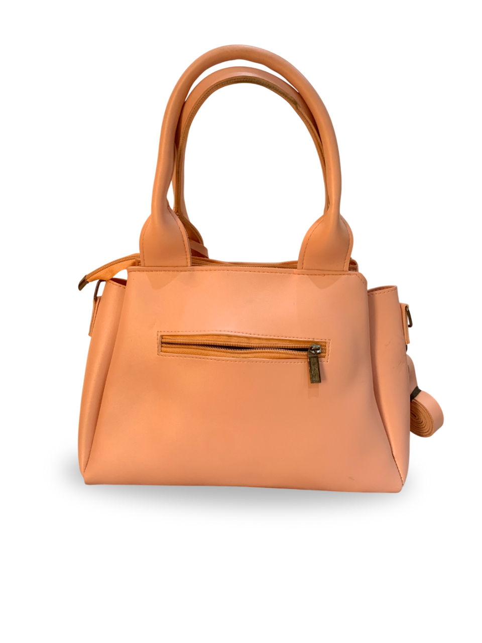 Chic Peach Handbag with Elegant Logo Accent