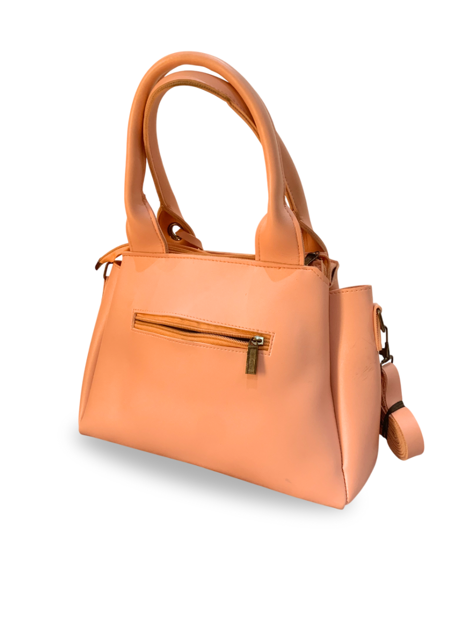 Chic Peach Handbag with Elegant Logo Accent