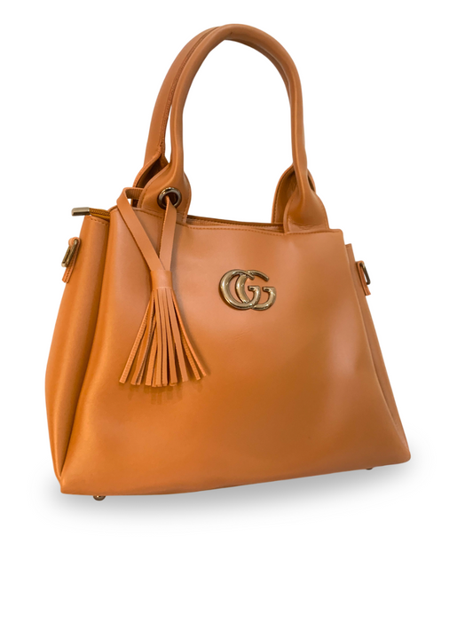 Stylish Tan Handbag with Tassel Accent