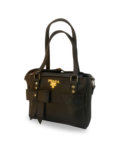 Elegant Black Bow Handbag with Gold Accents