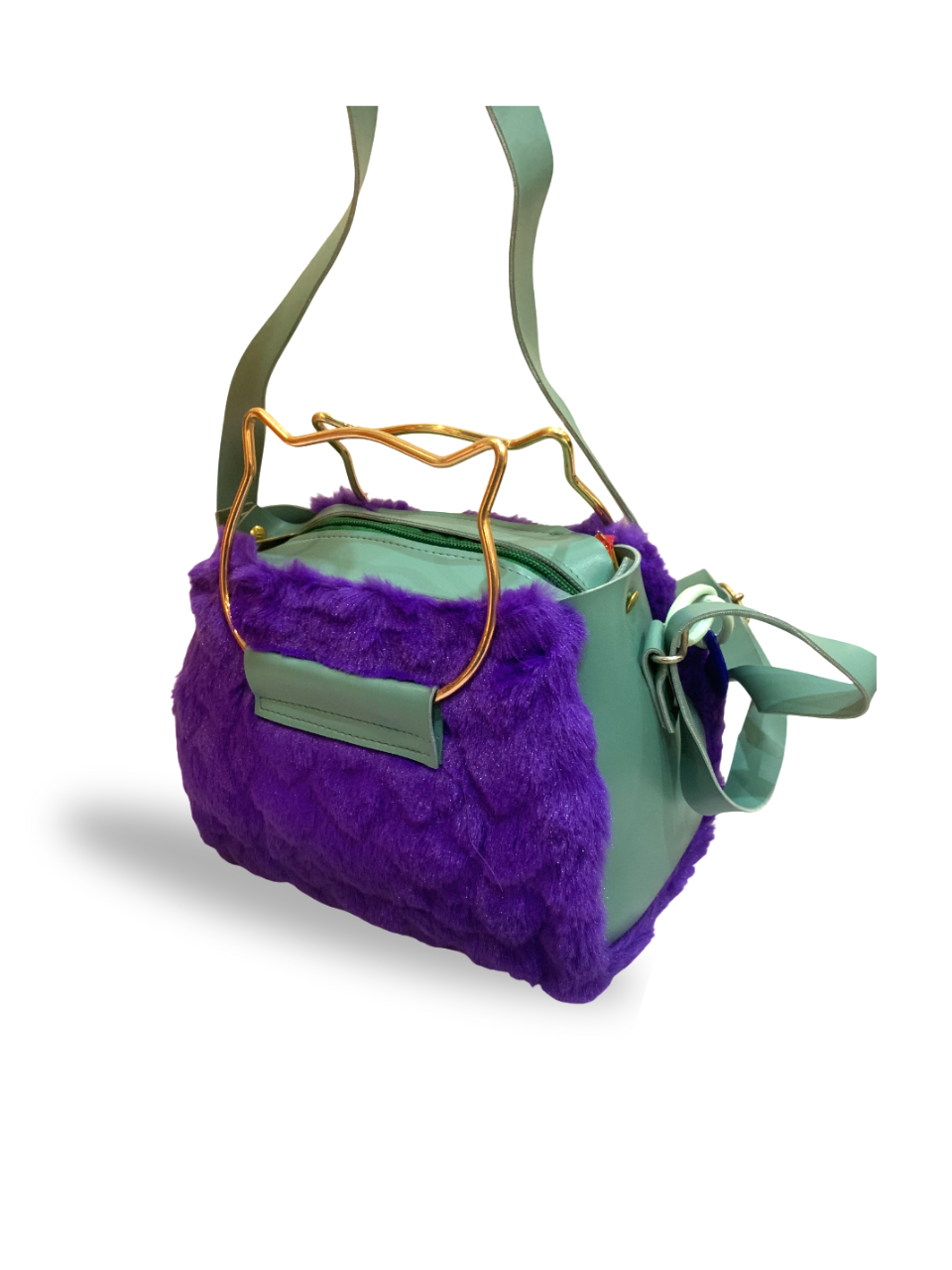 Purple Faux Fur Handbag with Pastel Chain Detail