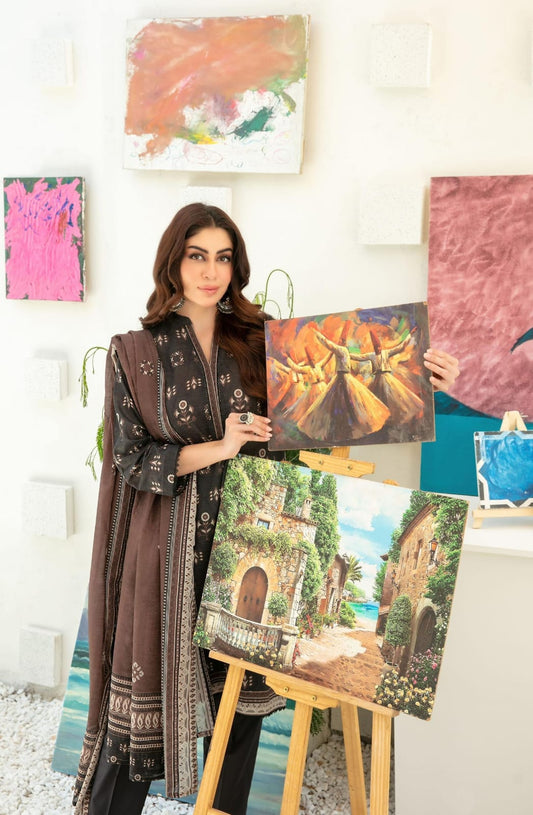 Anaya | Black 3-Piece Printed Lawn Suit with Lawn Dupatta