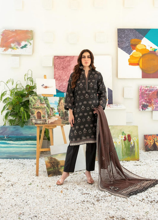 Anaya | Black 3-Piece Printed Lawn Suit with Lawn Dupatta - sitarastyle.com