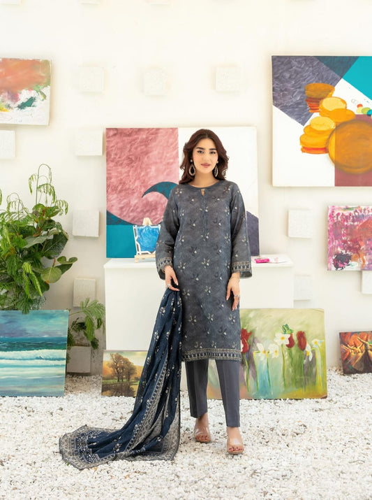 Anaya | Charcoal Grey 3-Piece Printed Lawn Suit with Lawn Dupatta - sitarastyle.com