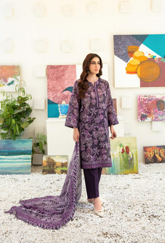 Anaya | Deep Purple Printed Lawn 3-Piece Suit with Embroidery - sitarastyle.com