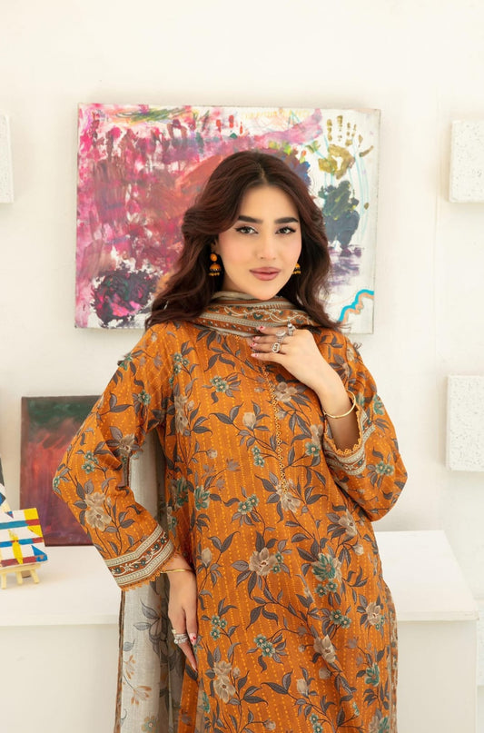Anaya | Earthy Brown Embroidered 3-Piece Printed Lawn Suit - sitarastyle.com