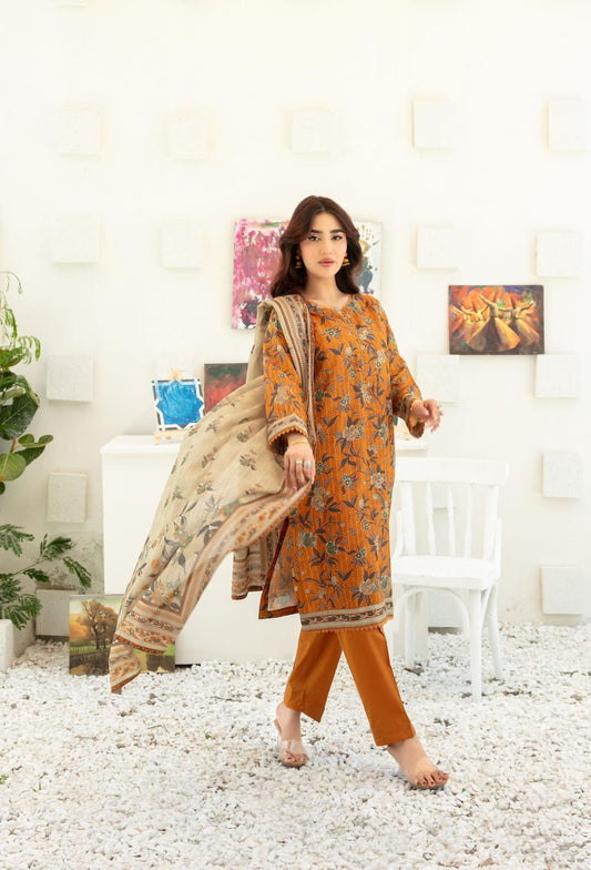 Anaya | Earthy Brown Embroidered 3-Piece Printed Lawn Suit - sitarastyle.com