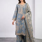 Dusty blue 3pc printed lawn suit - Sitara Style