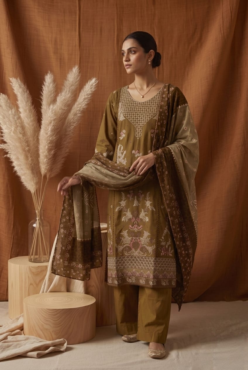 Chikankari Embroidered 3 - Piece Suit with Premium Chiffon Dupatta - sitarastyle.com