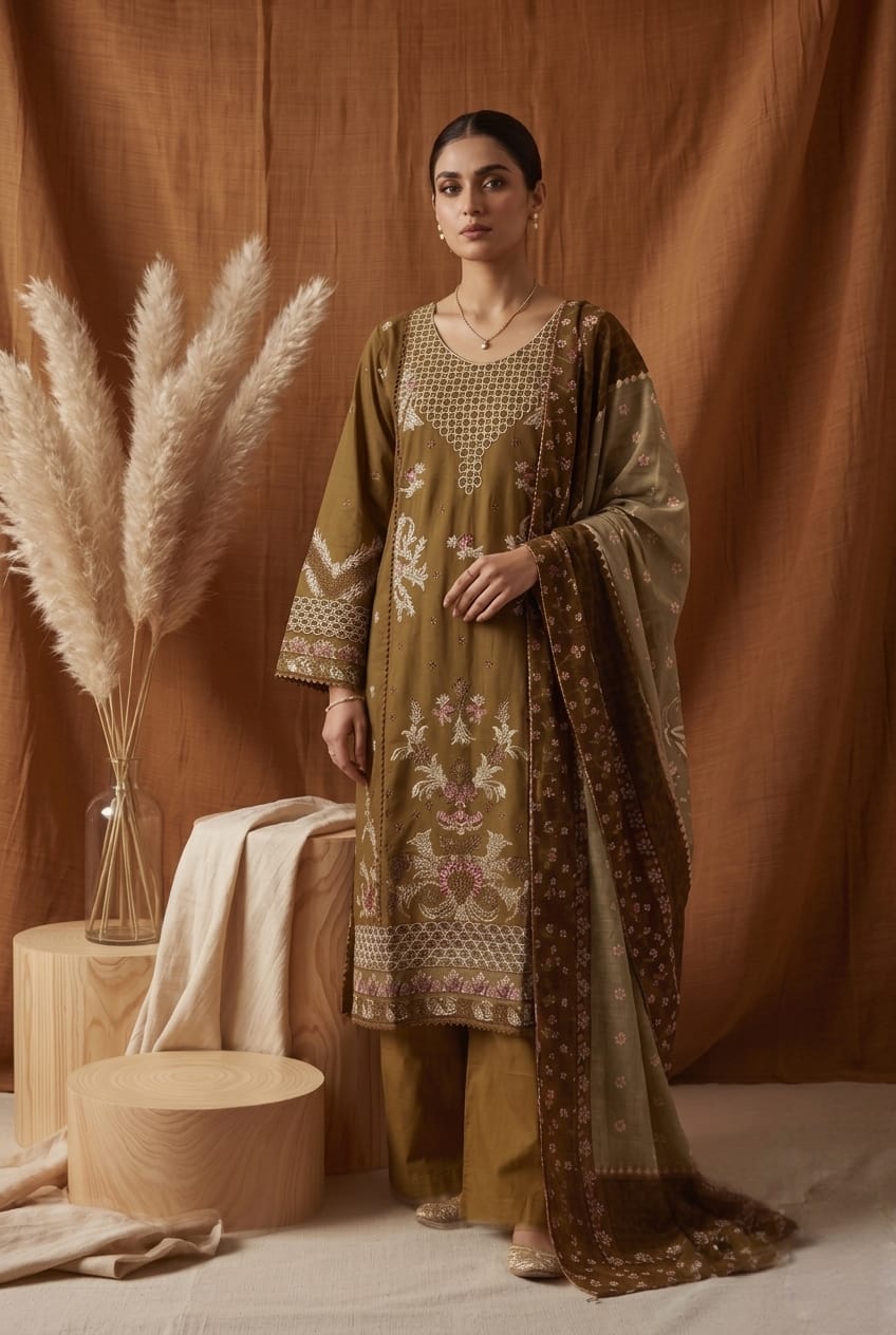 Chikankari Embroidered 3 - Piece Suit with Premium Chiffon Dupatta - sitarastyle.com