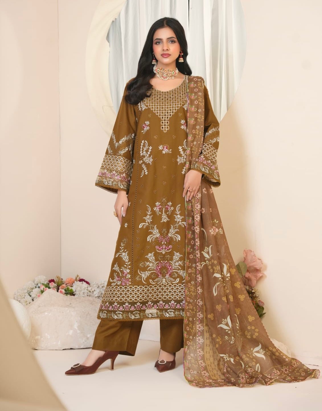 Chikankari Embroidered 3pc Suit with Premium Chiffon Dupatta - sitarastyle.com