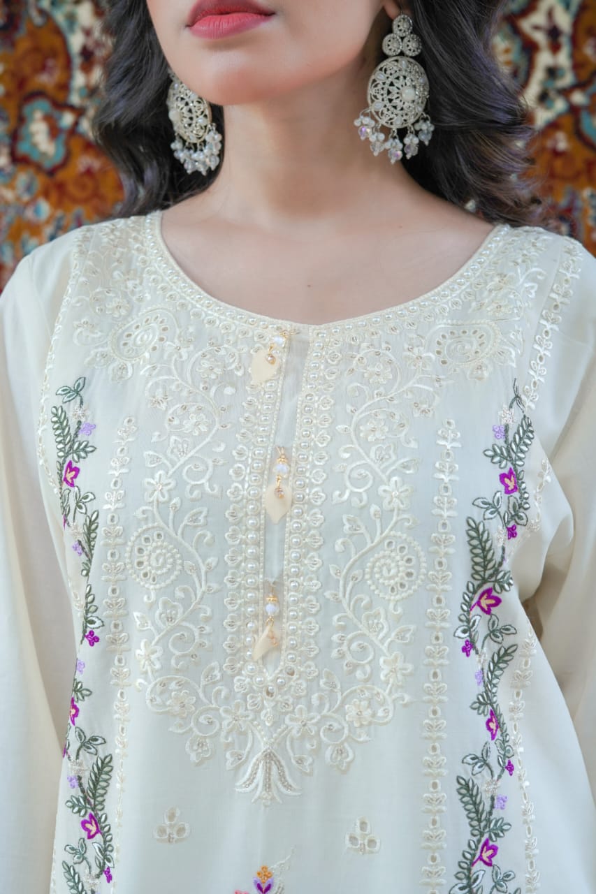 Cool Grey Embroidered 3-Piece Lawn Suit with Printed Silk Chiffon Dupatta - sitarastyle.com