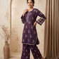 Dark Purple Embroidered 2 - Piece Suit with Flapper Trousers - sitarastyle.com