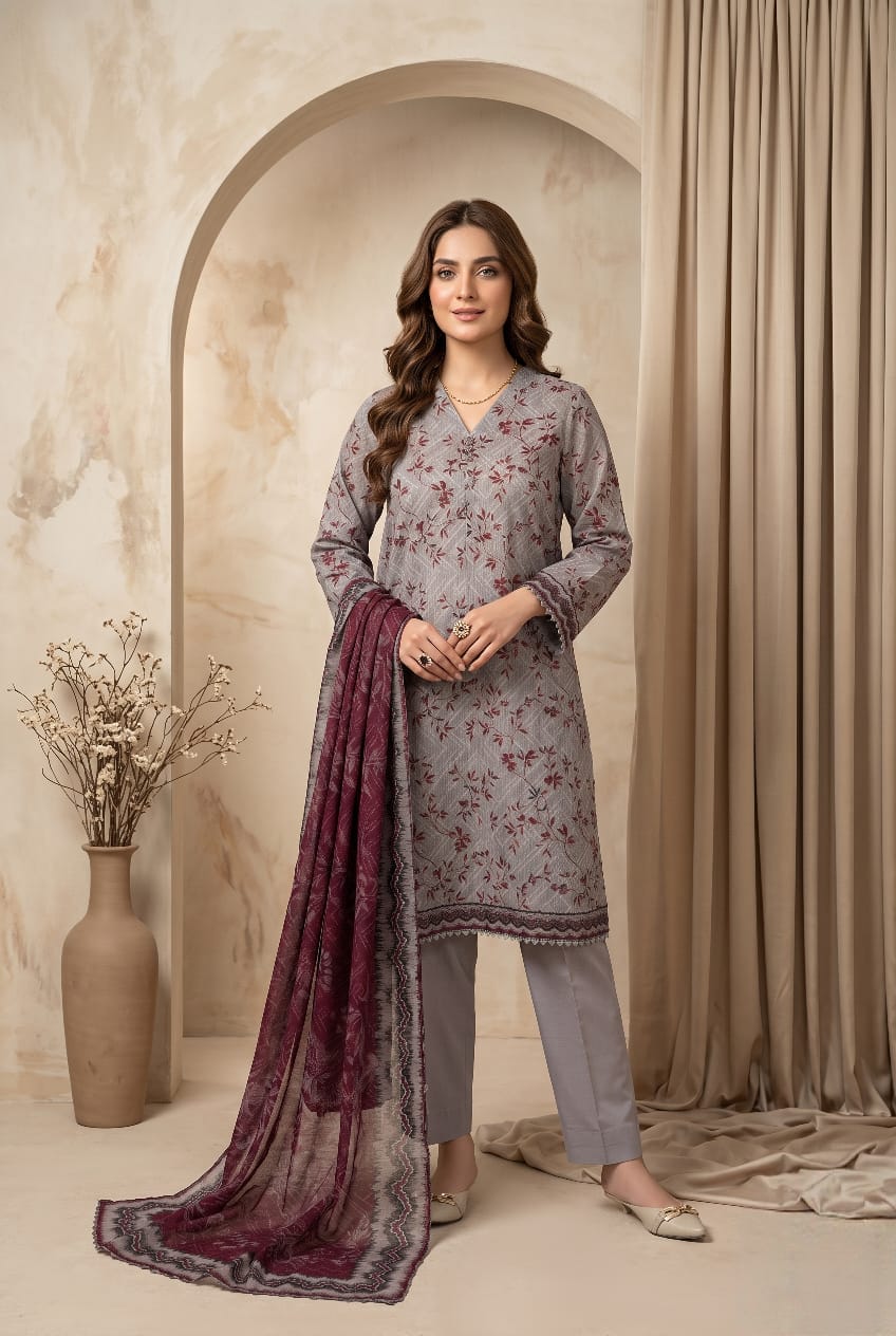 Dove Grey 3 - Piece Printed Lawn Suit with Lawn Dupatta - sitarastyle.com