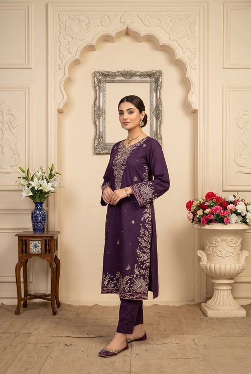 Maham purple 2pc embroidered lawn suit with thread work kurta - Sitara Style