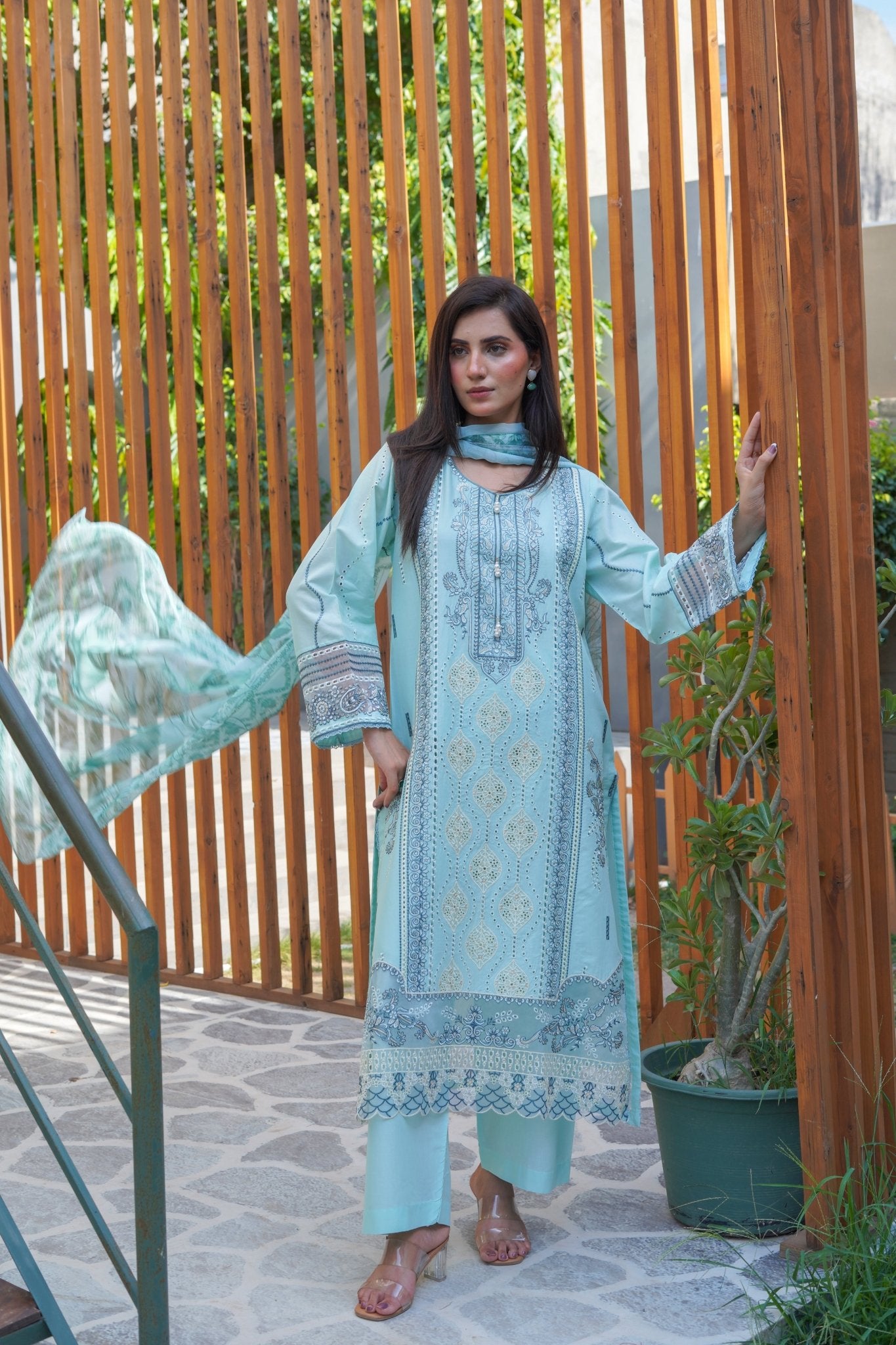 Ferozi Embroidered Chikankari Lawn Suit 3 Piece - sitarastyle.com