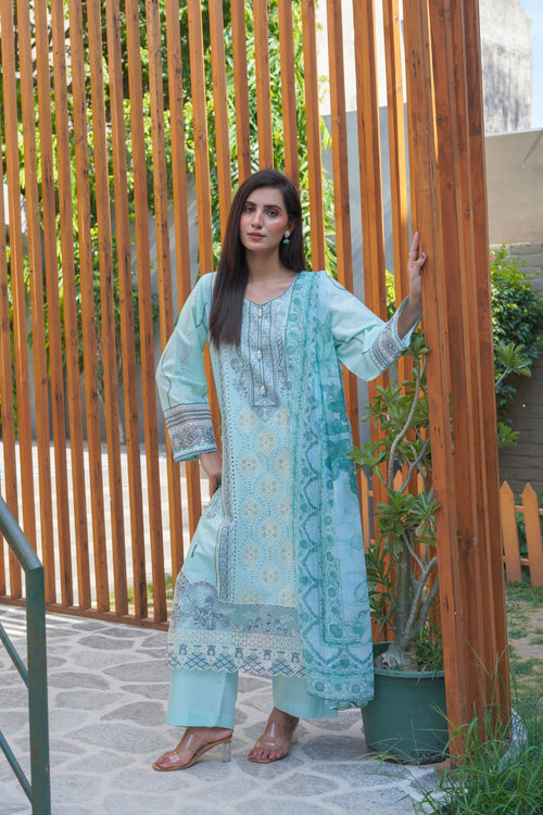 Ferozi embroidered 3-piece lawn suit - Sitara Style