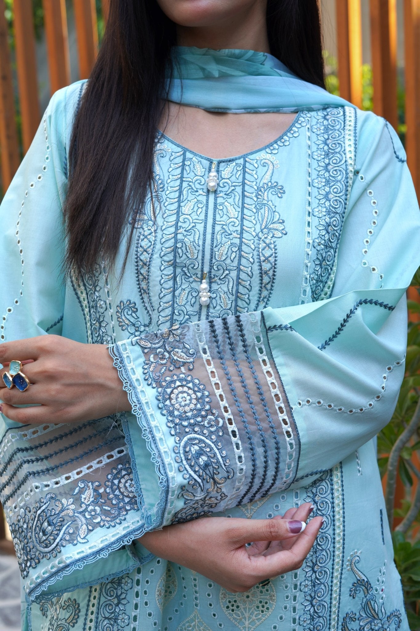Ferozi Embroidered Chikankari Lawn Suit 3 Piece - sitarastyle.com